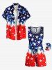 Matching Shirt and Romper Plus Size Beach Outfit Patriotic American Flag Tie Dye Printed for Couples -  