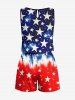 Matching Shirt and Romper Plus Size Beach Outfit Patriotic American Flag Tie Dye Printed for Couples -  