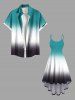 Tenue de plage assortie grande taille à imprimé colorblock ombré pour couples - Vert 
