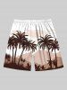Plus Size Coconut Tree Mountain Print Hawaii Drawstring Beach Shorts For Men -  