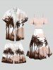 Plus Size Coconut Tree Mountain Print Hawaii Drawstring Beach Shorts For Men -  