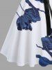 Plus Size Flower Leaf Branch Print Hawaii Button A Line Tank Dress with Removable Belt -  