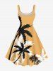 Plus Size Two Tone Coconut Tree Print Hawaii A Line Tank Dress -  