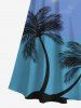 Robe longue hawaïenne grande taille à imprimé cocotiers, épaules dénudées et croisées, coupe trapèze - Bleu XXS