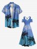 Robe longue hawaïenne grande taille à imprimé cocotiers, épaules dénudées et croisées, coupe trapèze - Bleu 4X