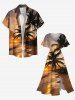 Robe mi-longue trapèze grande taille à imprimé cocotier, mer, plage, coucher de soleil ombré, style hawaïen, poches fendues - Orange 3X