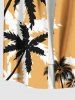 Plus Size Two Tone Coconut Tree Print Hawaii Button Pocket Shirt For Men -  