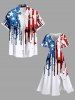 Plus Size Painting Splatter Patriotic American Flag Print Split Pocket A Line Midi Dress -  