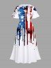 Plus Size Painting Splatter Patriotic American Flag Print Split Pocket A Line Midi Dress -  