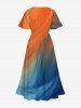 Plus Size Ombre Desert Print Hawaii Split Pocket A Line Midi Dress -  