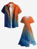 Plus Size Ombre Desert Print Hawaii Split Pocket A Line Midi Dress -  
