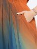 Plus Size Ombre Desert Print Hawaii Split Pocket A Line Midi Dress -  