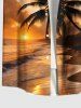 Chemise grande taille à imprimé cocotier, mer, plage, coucher de soleil ombré, Hawaii, boutonnée et poche pour homme - Orange 2XL