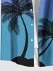 Plus Size Coconut Tree Ombre Sky Print Hawaii Button Pocket Shirt For Men -  