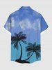 Plus Size Coconut Tree Ombre Sky Print Hawaii Button Pocket Shirt For Men -  