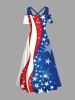 Plus Size Patriotic American Flag Print Cold Shoulder Crisscross Maxi Dress -  