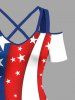 Plus Size Patriotic American Flag Print Cold Shoulder Crisscross Maxi Dress -  