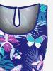 Combinaison hawaïenne cintrée grande taille à imprimé papillon, fleurs d'hibiscus et feuilles tropicales - Bleu Ciel XXS
