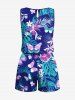 Combinaison hawaïenne cintrée grande taille à imprimé papillon, fleurs d'hibiscus et feuilles tropicales - Bleu Ciel XXS