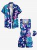 Combinaison hawaïenne cintrée grande taille à imprimé papillon, fleurs d'hibiscus et feuilles tropicales - Bleu Ciel XXS
