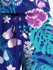 Combinaison hawaïenne cintrée grande taille à imprimé papillon, fleurs d'hibiscus et feuilles tropicales - Bleu Ciel XXS
