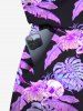 Combinaison hawaïenne cintrée grande taille à imprimé feuilles tropicales, hibiscus, fleurs et crânes - Noir S
