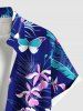 Chemise hawaïenne grande taille à imprimé papillon, hibiscus, feuilles tropicales, boutons et poches pour homme - Bleu profond S