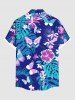 Chemise hawaïenne grande taille à imprimé papillon, hibiscus, feuilles tropicales, boutons et poches pour homme - Bleu profond XL