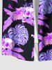 Chemise hawaïenne grande taille à imprimé feuilles tropicales, hibiscus, fleurs et crânes, boutons et poches pour homme - Noir 3XL