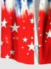 Plus Size Patriotic American Flag Tie Dye Print Buttons Pocket Shirt For Men -  