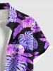 Chemise hawaïenne grande taille à imprimé feuilles tropicales, hibiscus, fleurs et crânes, boutons et poches pour homme - Noir 3XL