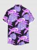 Chemise hawaïenne grande taille à imprimé feuilles tropicales, hibiscus, fleurs et crânes, boutons et poches pour homme - Noir 4XL