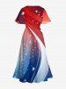 Plus Size Patriotic American Flag Galaxy Print Split Midi Dress -  