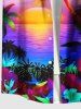 Plus Size Coconut Tree Sun Flowers Seascape Print Buttons Pocket Hawaii Shirt For Men -  