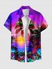 Plus Size Coconut Tree Sun Flowers Seascape Print Buttons Pocket Hawaii Shirt For Men -  