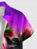 Plus Size Coconut Tree Sun Flowers Seascape Print Buttons Pocket Hawaii Shirt For Men -  