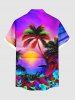 Plus Size Coconut Tree Sun Flowers Seascape Print Buttons Pocket Hawaii Shirt For Men -  