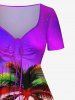 Plus Size Coconut Tree Sun Flowers Seascape Print Cinched Hawaii Dress -  