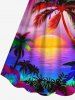 Plus Size Coconut Tree Sun Flowers Seascape Print Cinched Hawaii Dress -  