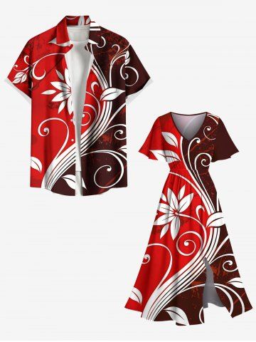 Curve Floral Print Plus Size Matching Hawaii Beach Outfit For Couples