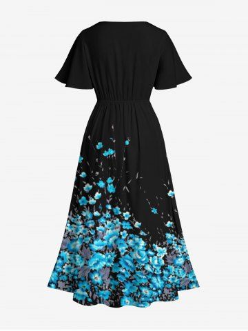 Plus Size Flowers Print Split Hawaii Midi Dress