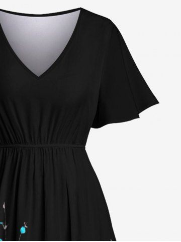 Plus Size Flowers Print Split Hawaii Midi Dress