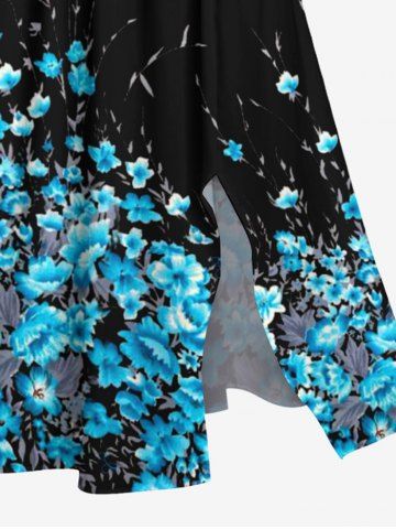 Plus Size Flowers Print Split Hawaii Midi Dress