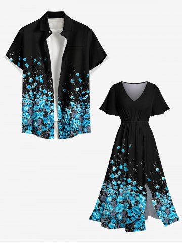 Plus Size Flowers Print Split Hawaii Midi Dress