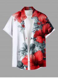 Plus Size Floral Tropical Leaves Print Hawaii Button Pocket Shirt For Men -  