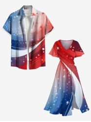 Patriotic American Flag Galaxy Print Plus Size Matching Outfit For Couples -  