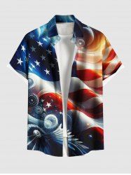 Chemise grande taille à imprimé drapeau américain patriotique ombré et poches boutonnées pour homme - Bleu profond XL