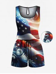 Combinaison grande taille avec cordon de serrage et poche, imprimé drapeau américain patriotique ombré - Bleu 2X