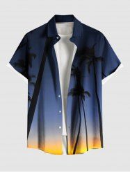 Plus Size Coconut Tree Ombre Galaxy Print Hawaii Button Pocket Shirt For Men -  