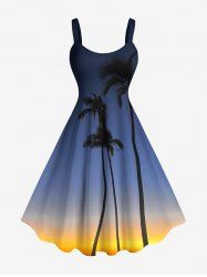 Plus Size Coconut Tree Ombre Galaxy Print Hawaii A Line Tank Dress -  